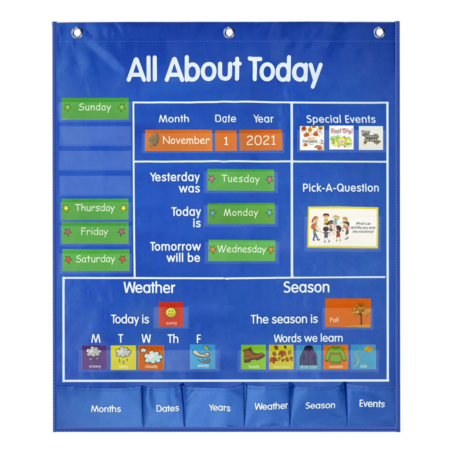 Creative Calendar Hanging Bag Learning Toy Pocket Chart Weather Year Meaningful Events Teaching Aid Kindergarten for Children
Creative Calendar Hanging Bag Learning Toy Pocket Chart Weather Year Meaningful Events Teaching Aid Kindergarten for Children