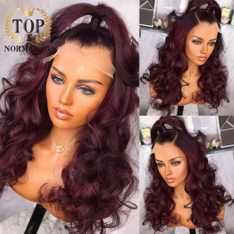 Парики из натуральных волнистых волос, бордового цвета, 13x4 
Парики из натуральных волнистых волос, бордового цвета, 13x4
