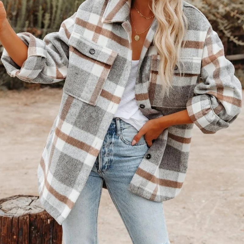 Hot Sale Women Fashion Plaid Shirt Jackets Turn-down Collar Autumn Oversized Jacket Fashion Loose Coat Streetwear Female Outwear
Hot Sale Women Fashion Plaid Shirt Jackets Turn-down Collar Autumn Oversized Jacket Fashion Loose Coat Streetwear Female Outwear