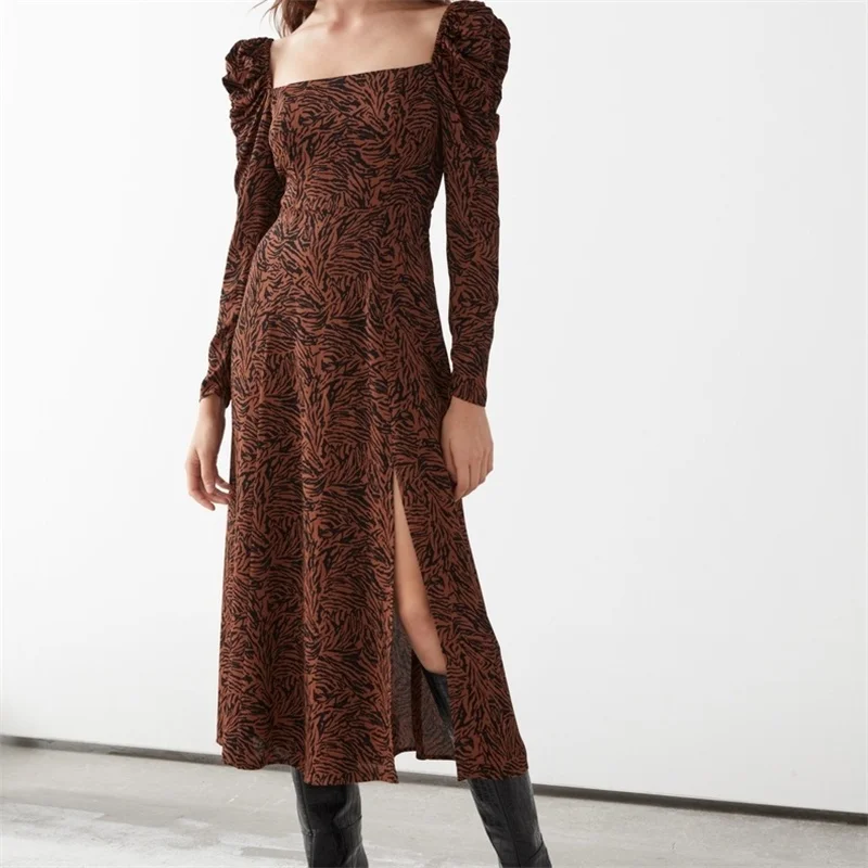 Women 2021 Chic Fashion Print Pleated Dress Vintage Square Collar Side Split Female Dresses Vestidos Mujer
Women 2021 Chic Fashion Print Pleated Dress Vintage Square Collar Side Split Female Dresses Vestidos Mujer