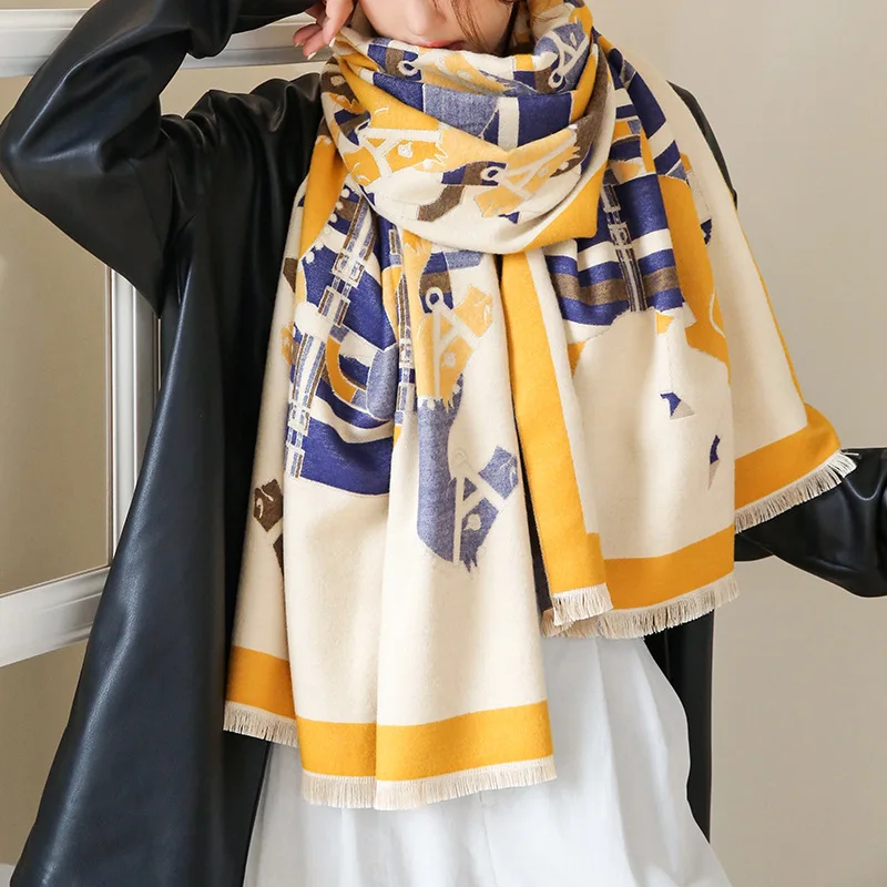 

Шали и палантины с рисунком лошади, винтажный кашемировый шарф, женский теплый толстый шейный платок, хиджаб из пашмины, женская одежда