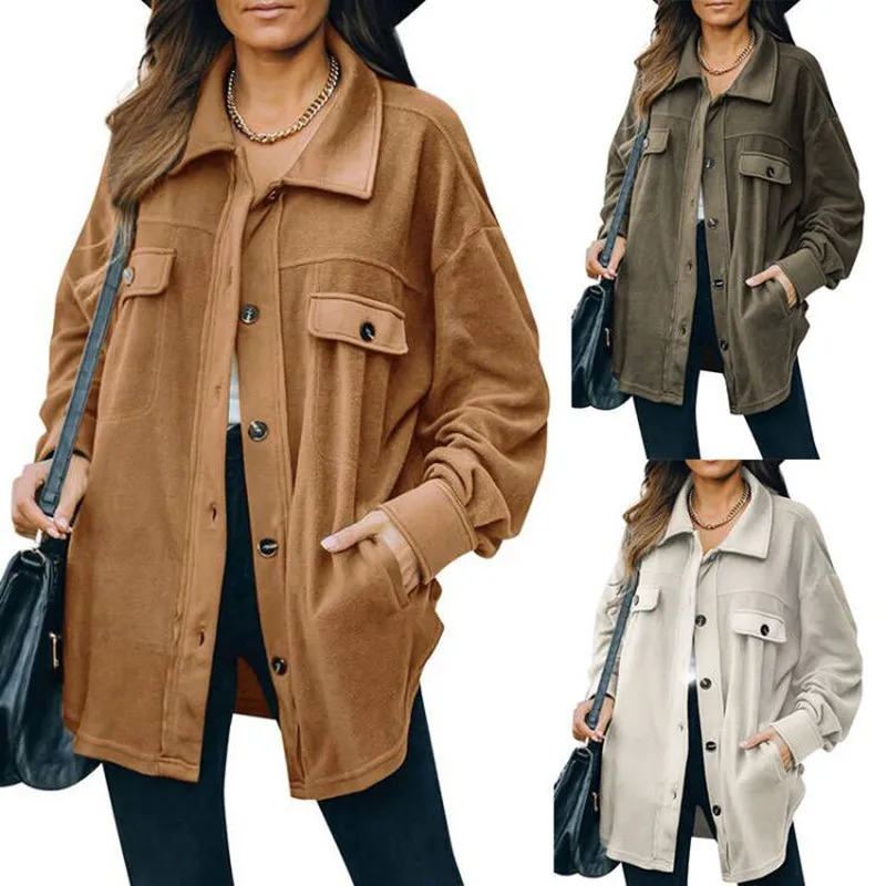 Autumn Winter Women's Fleece Shirt Jacket Fashion Solid Color Lapel Medium Length Single Breasted Coat Casual Female Cardigan
Autumn Winter Women's Fleece Shirt Jacket Fashion Solid Color Lapel Medium Length Single Breasted Coat Casual Female Cardigan