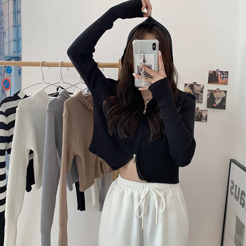 Fashion Ladies Slim Hooded Cardigans Double Zipper Long Sleeve Tops Sweaters Women Chic Streetwear 2021 Spring Autumn Clothing
Fashion Ladies Slim Hooded Cardigans Double Zipper Long Sleeve Tops Sweaters Women Chic Streetwear 2021 Spring Autumn Clothing