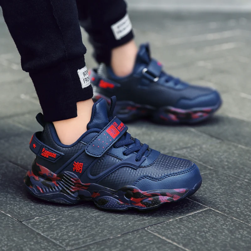 Original Children Shoes Sneakers Boy Dark blue Boys Running Shoe Luxury Brand Kids Pu Leather Shoes Anti-Slip Young Boy Sneakers