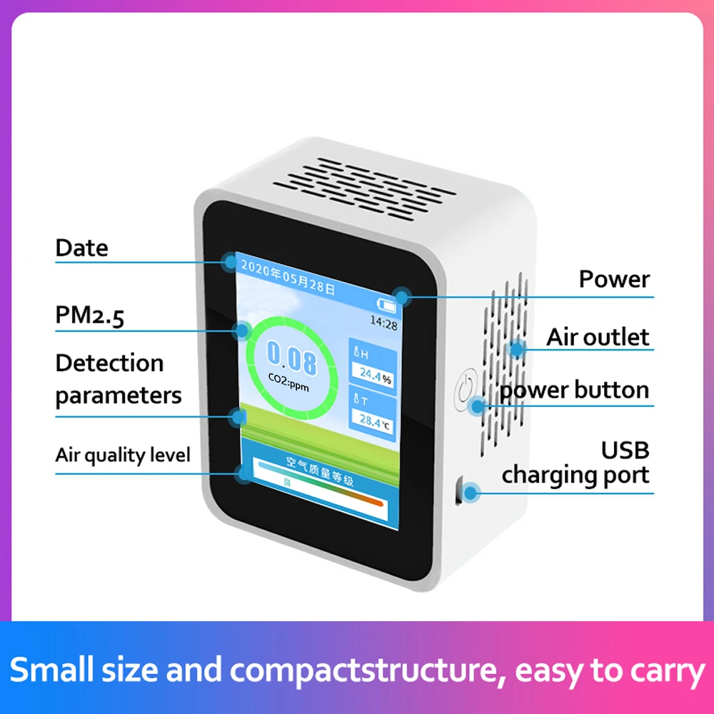 Indoor LCD Formaldehyde PM2.5 CO2 Detector Home Air Detector Intelligent Air Quality Analyzer Household Air Pollution Monitor
Indoor LCD Formaldehyde PM2.5 CO2 Detector Home Air Detector Intelligent Air Quality Analyzer Household Air Pollution Monitor