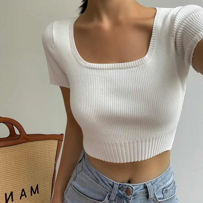 Square Neck Knit White Short Top Ladies Summer Casual T-shirt Basic Sexy Street Wear Ribbed Black Short Sleeve Top vintage
Square Neck Knit White Short Top Ladies Summer Casual T-shirt Basic Sexy Street Wear Ribbed Black Short Sleeve Top vintage