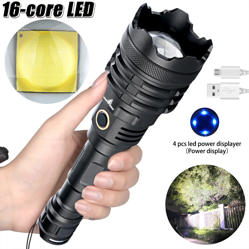 XHP160 Most Powerful Flashlight 16-core LED telescopic zoom with power bank battery Camping USB Rechargeable display flashlight 
XHP160 Most Powerful Flashlight 16-core LED telescopic zoom with power bank battery Camping USB Rechargeable display flashlight