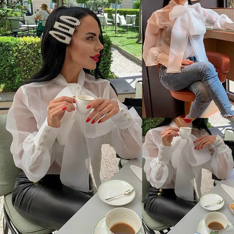 Women Fashion Lace Mesh Sheer See-through Long Sleeve Tops Shirts Lace Up Blouse
Women Fashion Lace Mesh Sheer See-through Long Sleeve Tops Shirts Lace Up Blouse