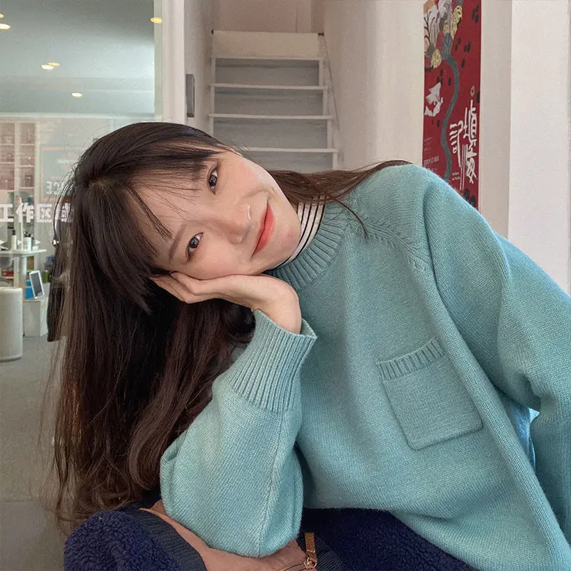 Spring Sweet Pullover Women Solid Color Sweater Decorate With Pocket O-Neck Knitting Clohte Winter
Spring Sweet Pullover Women Solid Color Sweater Decorate With Pocket O-Neck Knitting Clohte Winter