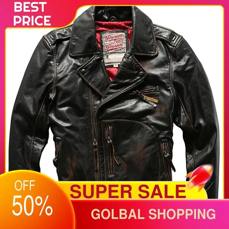 2021 Vintage Black American Motorcycle Style Genuine Leather Jacket Men Plus Size 6XL Thick Cowhide Russian Winter Warm Coat
2021 Vintage Black American Motorcycle Style Genuine Leather Jacket Men Plus Size 6XL Thick Cowhide Russian Winter Warm Coat