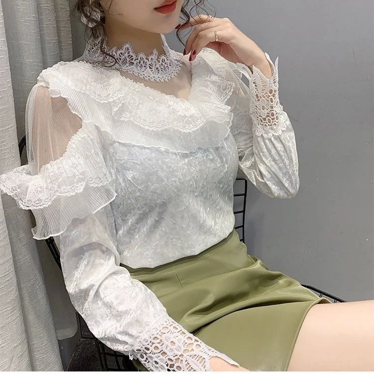 Женская кружевная сетчатая блузка с длинным рукавом
Женская кружевная сетчатая блузка с длинным рукавом