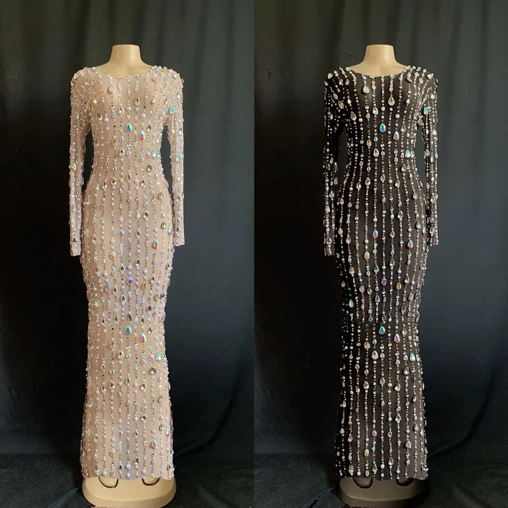 Nude and Black Color Custom-made Ladies Long Sleeve Cystal Sexy Bodycon Full Length Dress Pearl Performance Dress
Nude and Black Color Custom-made Ladies Long Sleeve Cystal Sexy Bodycon Full Length Dress Pearl Performance Dress