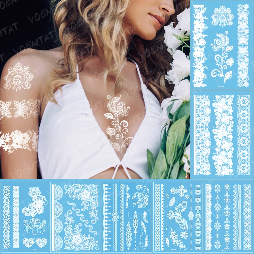 Temporary waterproof Indian Arabic Lace Flash Tribal Wedding Bride White Tattoo Paste Fake Tatoo Sticker Girls On Body Art Hand
Temporary waterproof Indian Arabic Lace Flash Tribal Wedding Bride White Tattoo Paste Fake Tatoo Sticker Girls On Body Art Hand