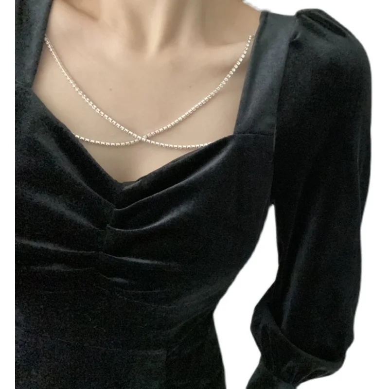 South Korea Chic Spring French Style Temperament Sexy Cross Decoration Peach Collar Slimming Sheath Pleuche Dress
South Korea Chic Spring French Style Temperament Sexy Cross Decoration Peach Collar Slimming Sheath Pleuche Dress