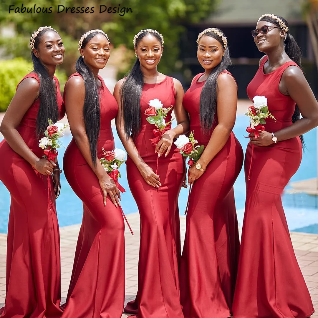 Simple Ruby Mermaid Bridesmaid Dresses Long O-neck Sleeveless 2022 African Women Wedding Party Dress Maid Of Honor
Simple Ruby Mermaid Bridesmaid Dresses Long O-neck Sleeveless 2022 African Women Wedding Party Dress Maid Of Honor