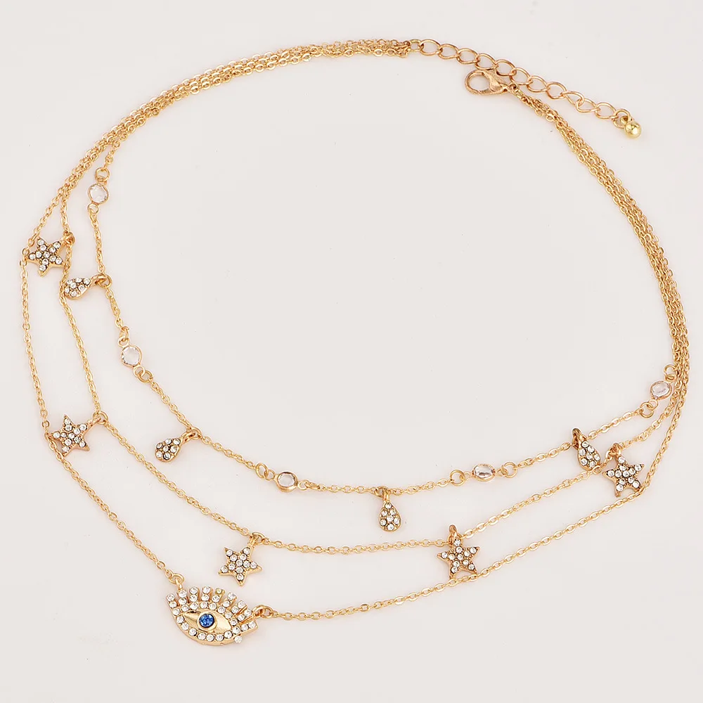 Personalized fashion microinlaid semiprecious stones fivepointed star eye water drop pendant multi-layer necklace ladies jewelry
Personalized fashion microinlaid semiprecious stones fivepointed star eye water drop pendant multi-layer necklace ladies jewelry