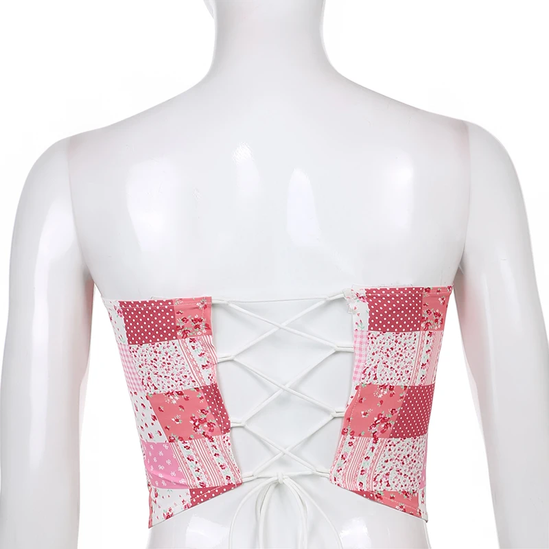 Rockmore Y2K Plaid Print Crop Top Women Pink Sexy Bustiers Aesthetic Clothes Strapless Back Cross Lace Up Top Tees Summer 2021 
Rockmore Y2K Plaid Print Crop Top Women Pink Sexy Bustiers Aesthetic Clothes Strapless Back Cross Lace Up Top Tees Summer 2021