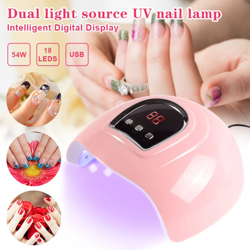 New 54W 18LEDs UV LED Nail Lamp Digital Display Fast Nail Dryer Nail Light for Fingernail Toenail Gel Polish Makeup SCI8
New 54W 18LEDs UV LED Nail Lamp Digital Display Fast Nail Dryer Nail Light for Fingernail Toenail Gel Polish Makeup SCI8