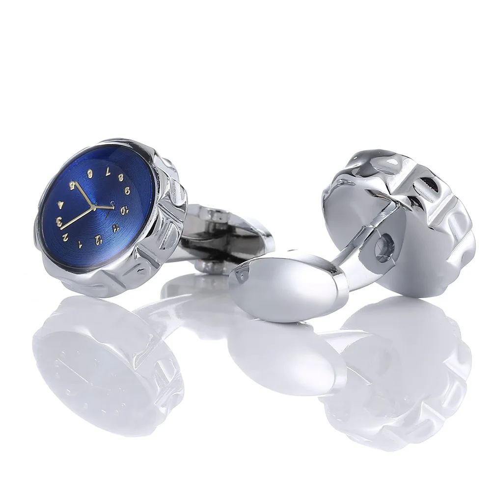 

Cufflinks Men's High-grade Blue Bottom Clock Hands Shape Business Dress High Quality Metal Copper French Shirt Cuff Links Gifts