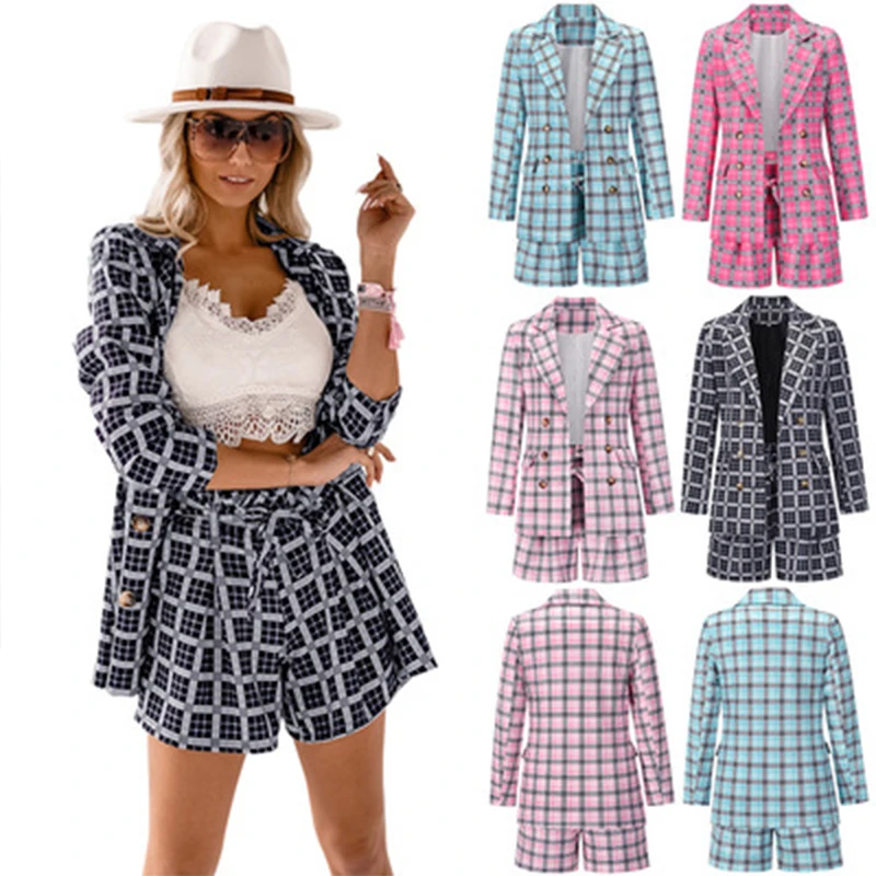 Women 2 piece Blazer Suit Plaid Texture Blazer & Shorts Long Sleeve Cardigan Sets Office Lady Casual Set
Women 2 piece Blazer Suit Plaid Texture Blazer & Shorts Long Sleeve Cardigan Sets Office Lady Casual Set