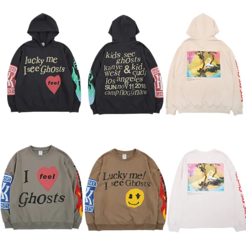 Худи Kanye West с надписью SEE Ghost Lucky Me Мужской пуловер Модные свитшоты худи на бедрах