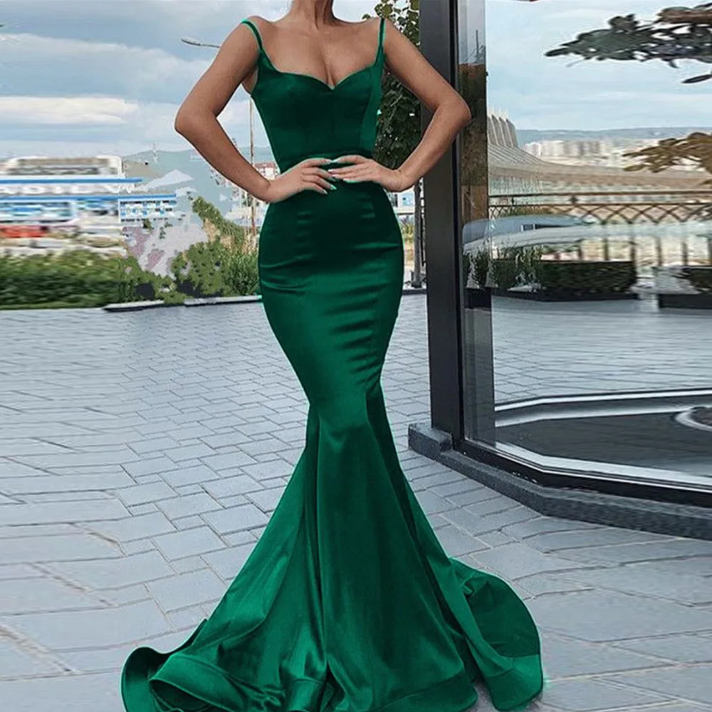 Mermaid Spaghetti Strap Evening Dresses Long 2021 Sexy V-Neck Satin Eleglant Bodice Prom Gowns Simple Custom robes de soirée
Mermaid Spaghetti Strap Evening Dresses Long 2021 Sexy V-Neck Satin Eleglant Bodice Prom Gowns Simple Custom robes de soirée