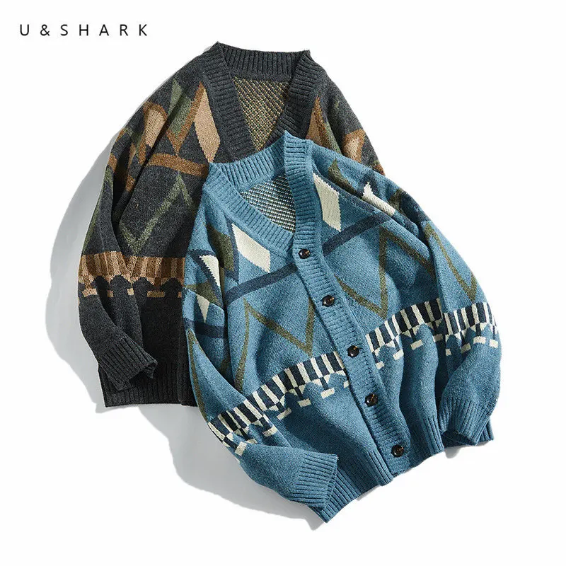 U & SHARK Повседневный свитер в народном стиле мужской кардиган с v образным вырезом
