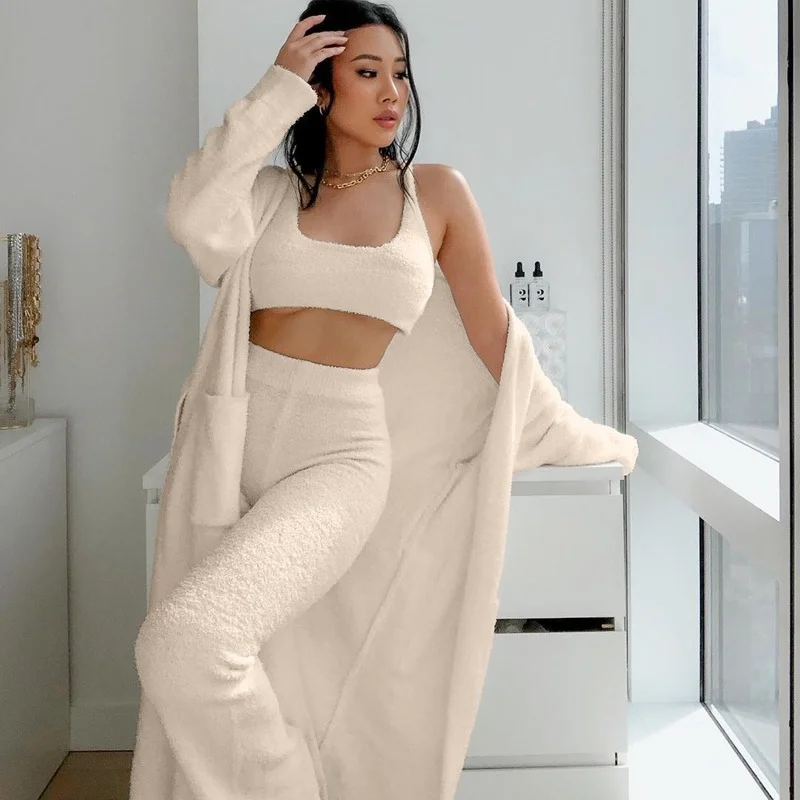 Long Cardigans + Short Vest + Pants Women Fashion Plush Long Three-piece Suit with Belt Fall Winter Bathrobe Coat Lugentolo
Long Cardigans + Short Vest + Pants Women Fashion Plush Long Three-piece Suit with Belt Fall Winter Bathrobe Coat Lugentolo
