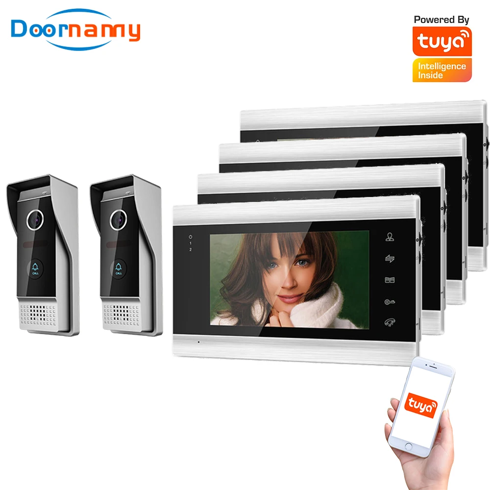 

Doornanny Villa Apartment WiFi Video Intercom System 2Doorbell To 4Monitors Tuya Doorbell Doorphone 2Doors Intercom Kit AHD 720P