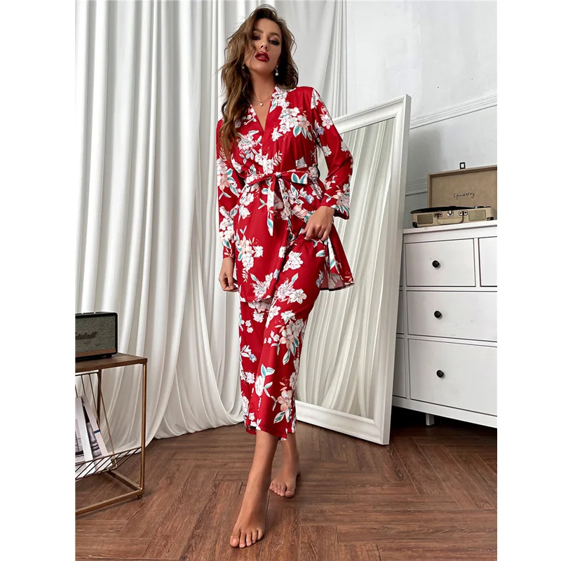 Floral Print Women's Pajamas Sleeve Sleepwear Suit Comfy Homewear Summer Autumn 3pc Robe Set
Floral Print Women's Pajamas Sleeve Sleepwear Suit Comfy Homewear Summer Autumn 3pc Robe Set