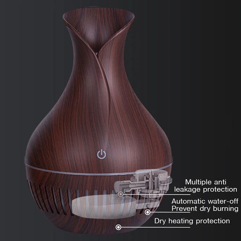 130Ml Air Humidifier Ultrasonic Usb Electric Aroma Essential Oil Diffuser Wood Grain Mist Maker Led Light for Home Dark Gra | Бытовая