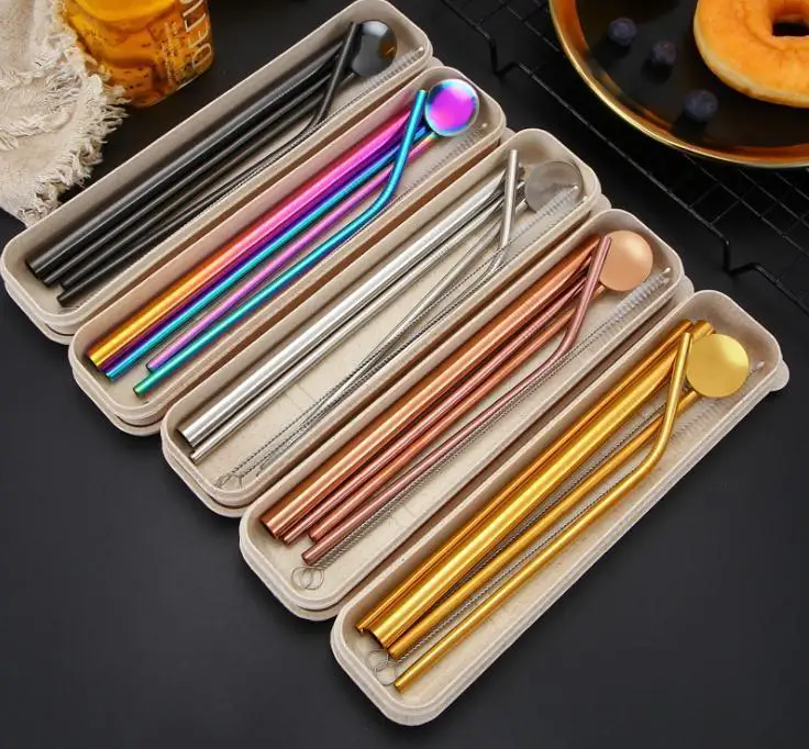 Reusable 304 Stainless Steel Drinking Straws Set Straight Bent Smoothies Drinking Straws Spoon Set With Brush 7pcs/set Wholesale
Reusable 304 Stainless Steel Drinking Straws Set Straight Bent Smoothies Drinking Straws Spoon Set With Brush 7pcs/set Wholesale
