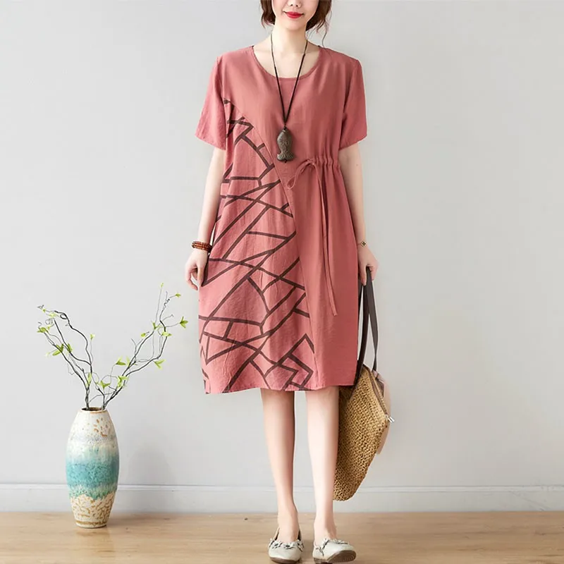 Women Cotton Linen Casual Dress New 2021 Summer Simple Style Geometric Print Loose Comfortable Female A-line Dresses S3582
Women Cotton Linen Casual Dress New 2021 Summer Simple Style Geometric Print Loose Comfortable Female A-line Dresses S3582