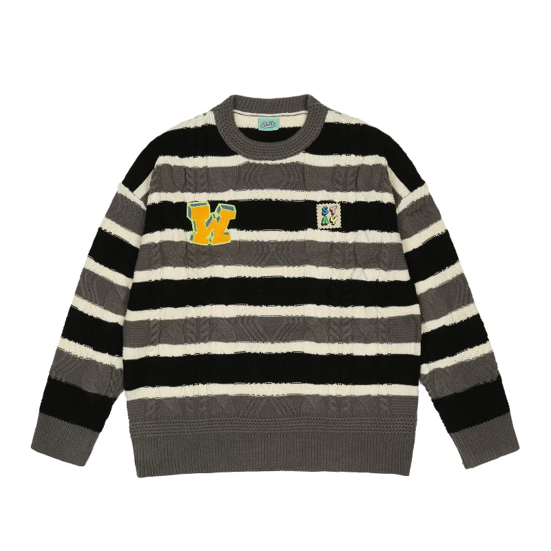 2021 Preppy Style Patch Twist Striped Harajuku Men Vintage Knitted Sweater Casual Women Pullovers Korean Fashion Clothing Sueter
2021 Preppy Style Patch Twist Striped Harajuku Men Vintage Knitted Sweater Casual Women Pullovers Korean Fashion Clothing Sueter