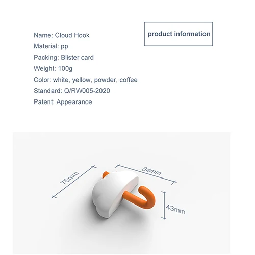 2021 3 Color PP Cartoon Cloud Shape Hook Wall Hanging Hook Clothes Hat Scarf Key Hanger Rack Home Decoration Home Accessories 
2021 3 Color PP Cartoon Cloud Shape Hook Wall Hanging Hook Clothes Hat Scarf Key Hanger Rack Home Decoration Home Accessories