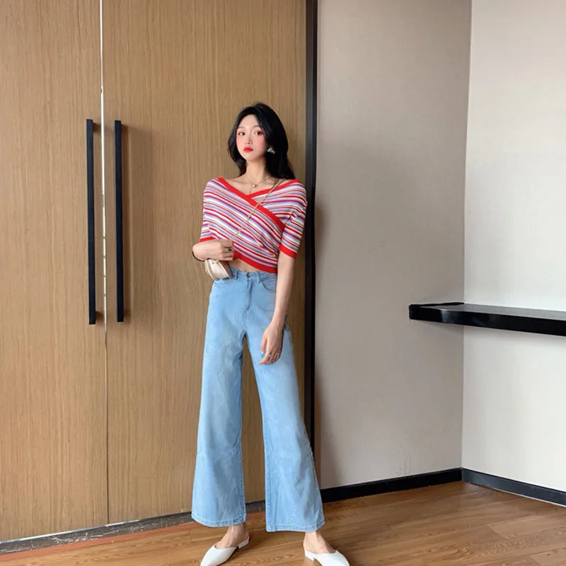 Foreign Sweaters Women's 2020 New Fashion Short Short-Sleeved Striped Knit Sweater Retro Cross V-Neck Slim Knit Pullover A488
Foreign Sweaters Women's 2020 New Fashion Short Short-Sleeved Striped Knit Sweater Retro Cross V-Neck Slim Knit Pullover A488