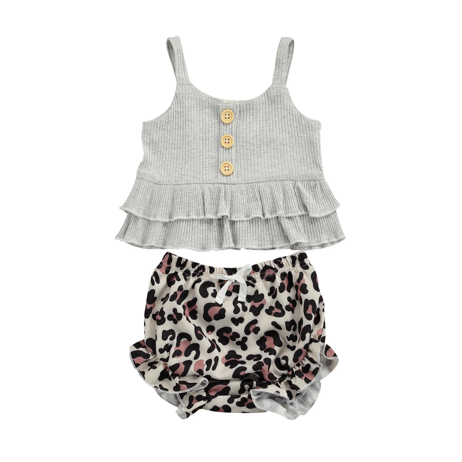 OPPERIAYA Baby Girls Summer Two Piece Casual Set Fashion Solid Color Ruffles Suspender T-shirt and Leopard Triangle Short Pants 
OPPERIAYA Baby Girls Summer Two Piece Casual Set Fashion Solid Color Ruffles Suspender T-shirt and Leopard Triangle Short Pants