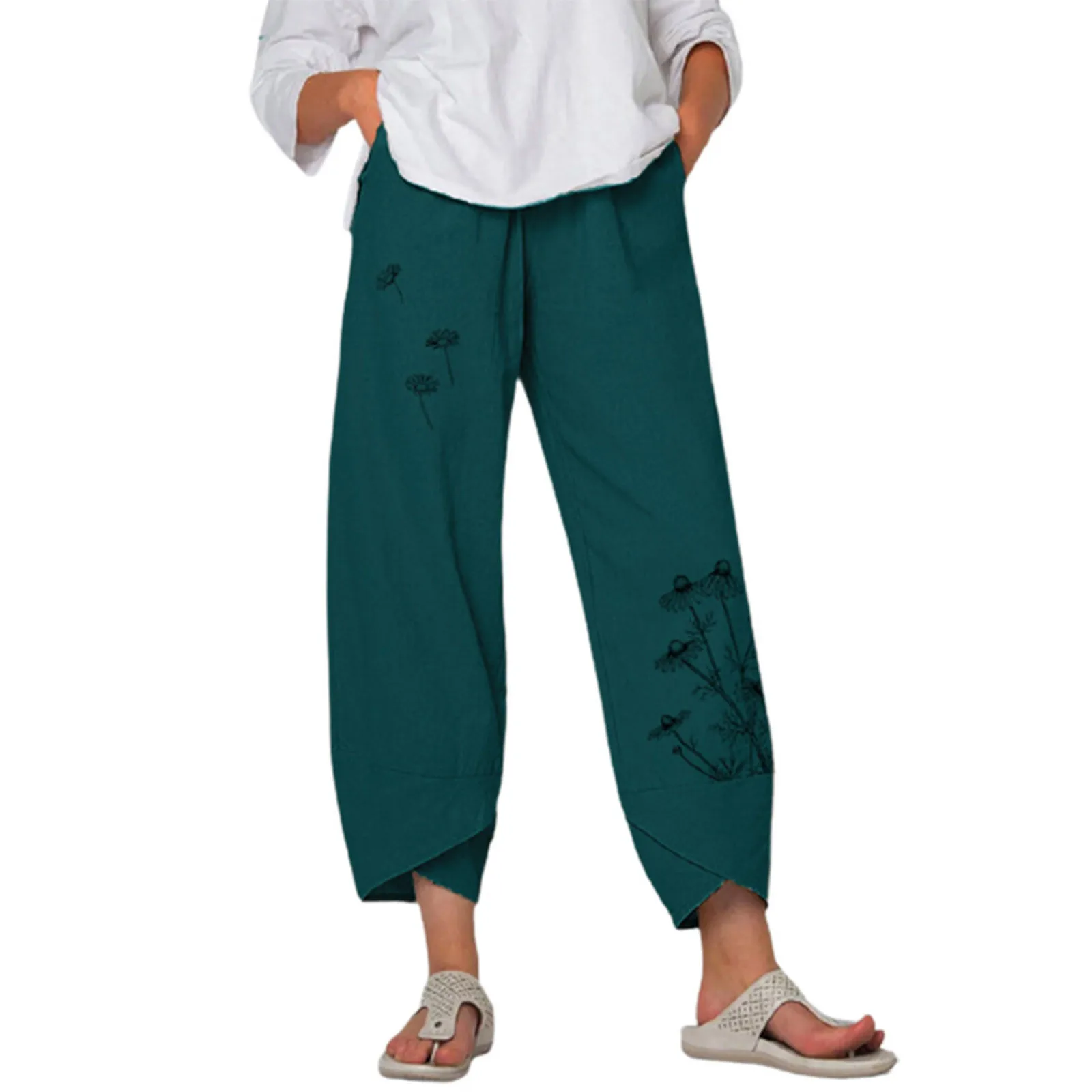 Women Solid Color Pocket Irregular Hem Loose Cropped Pants Cotton Linen Trousers with Pockets Irregular Hem Loose Style Pants
Women Solid Color Pocket Irregular Hem Loose Cropped Pants Cotton Linen Trousers with Pockets Irregular Hem Loose Style Pants