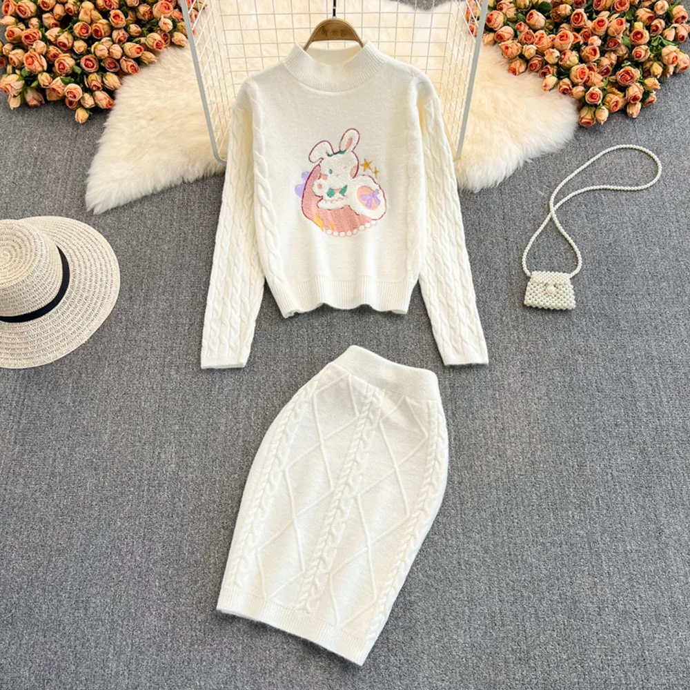 Women Sets Knitted O-Neck Full Sleeve Casual Crop Tops Kawaii Embroidery Sweaters Mini Knitted Twist Skirts Female Harajuku Ins
Women Sets Knitted O-Neck Full Sleeve Casual Crop Tops Kawaii Embroidery Sweaters Mini Knitted Twist Skirts Female Harajuku Ins