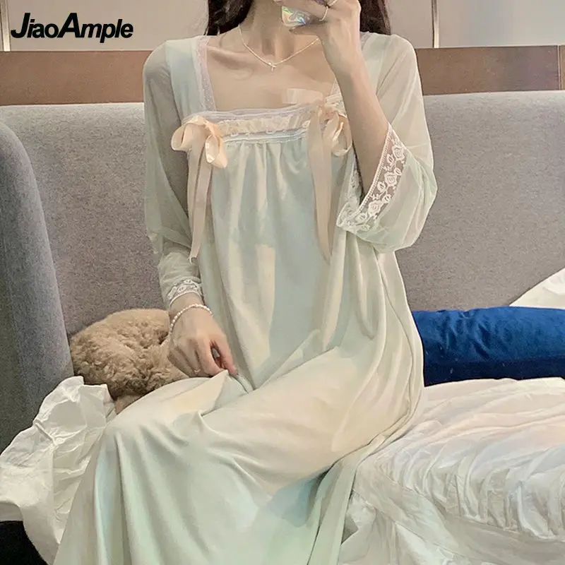 Night Dress Women's Elegant Long Sleeve Sleepwear Nightgowns 2021 Autumn New Sexy Mesh Lace Home Clothes French Vintage Pajamas
Night Dress Women's Elegant Long Sleeve Sleepwear Nightgowns 2021 Autumn New Sexy Mesh Lace Home Clothes French Vintage Pajamas