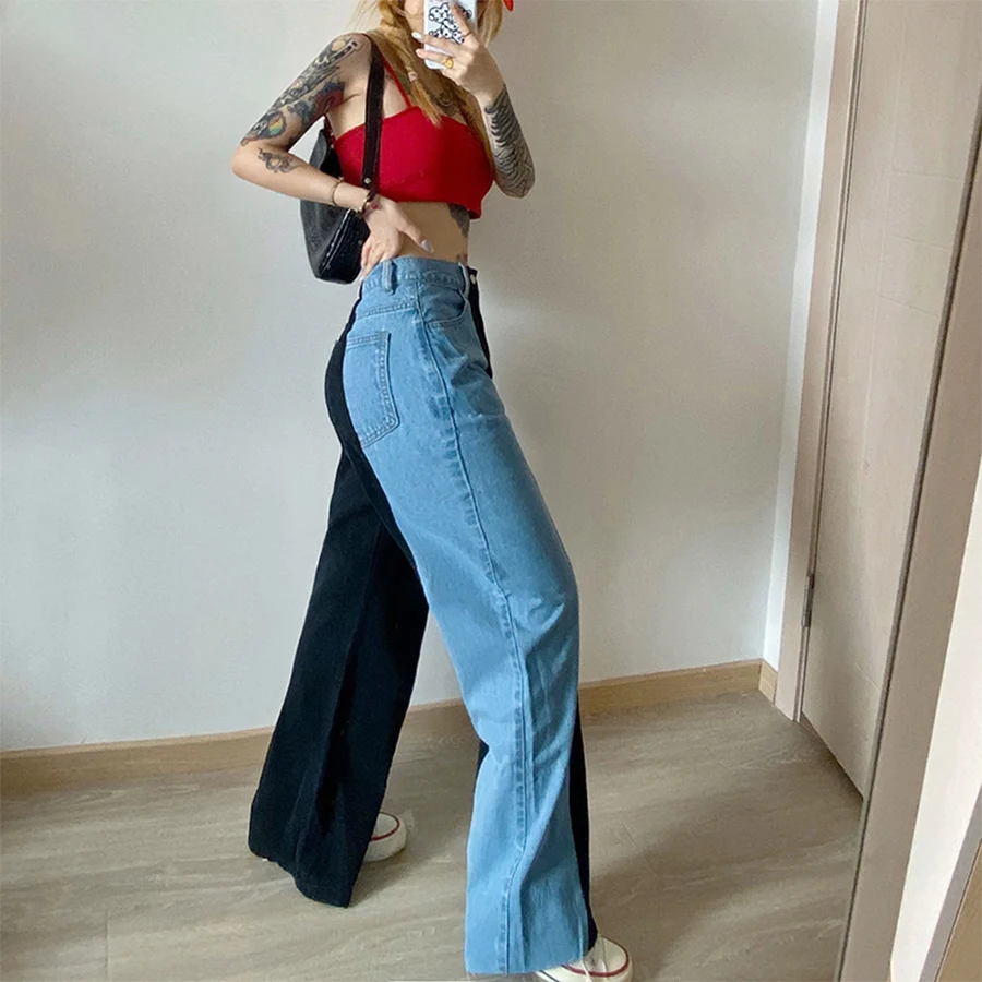 2020 Women Spring Pants Patchwork Color High waist Lady Wide Leg Straight Pants jeans Fashion Women Loose Pants Female Trousers
2020 Women Spring Pants Patchwork Color High waist Lady Wide Leg Straight Pants jeans Fashion Women Loose Pants Female Trousers