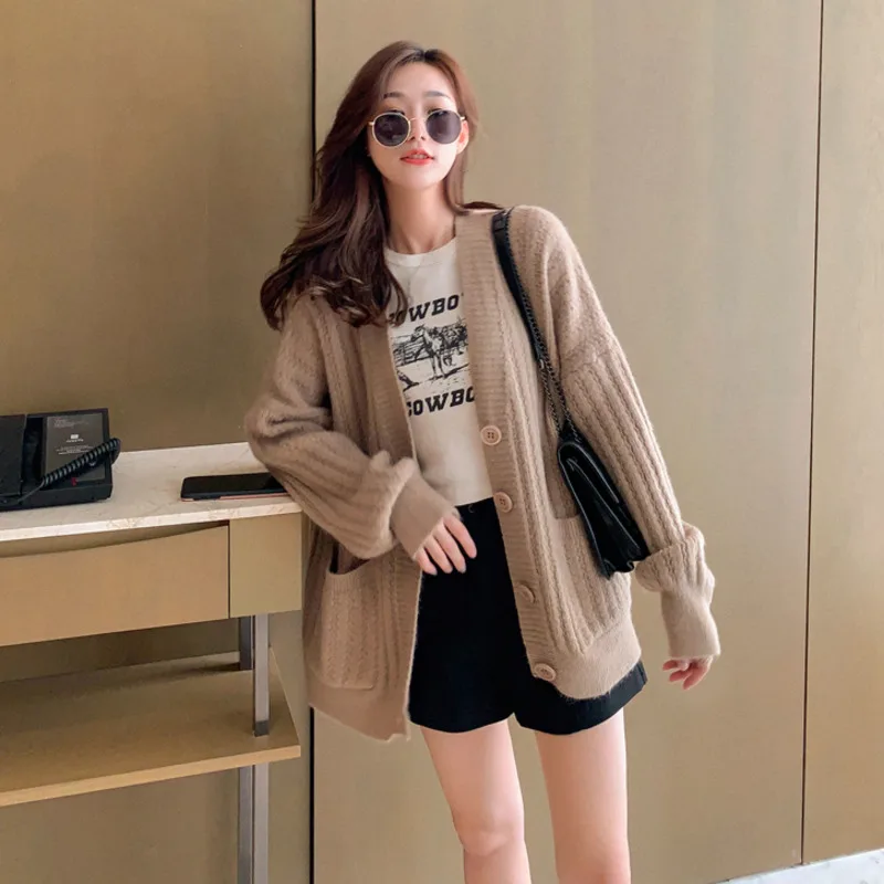 women new Thick sweater coat spring autumn loose Simple Lazy wind Solid color Puff sleeve fashion students pink knitted Cardigan
women new Thick sweater coat spring autumn loose Simple Lazy wind Solid color Puff sleeve fashion students pink knitted Cardigan