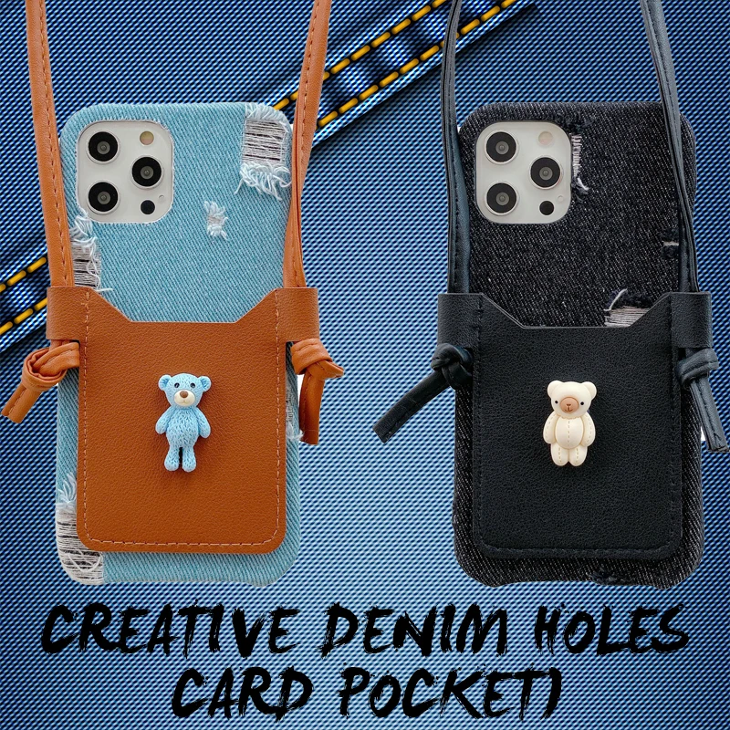 Fashion Denim Holes Card Pocket Case For iPhone 11 12 13 Pro Max Mini 7 8 Plus XR X XS MAX Original Luxury With Lanyard Cover
Fashion Denim Holes Card Pocket Case For iPhone 11 12 13 Pro Max Mini 7 8 Plus XR X XS MAX Original Luxury With Lanyard Cover
