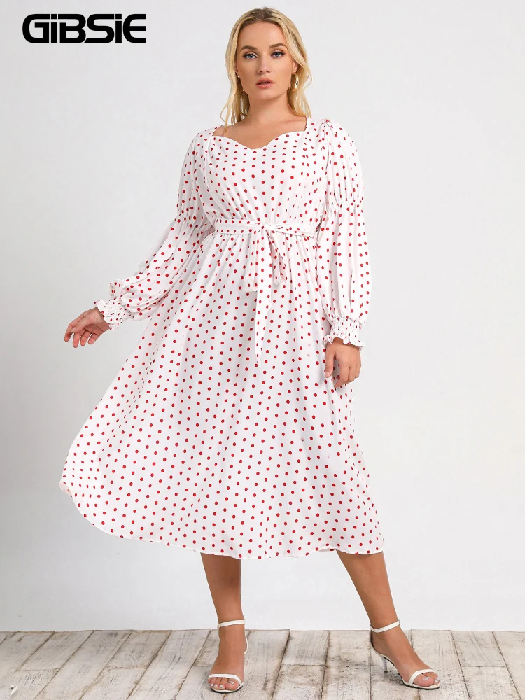 GIBSIE Sweetheart Neck Polka Dot Belted Dress Plus Size 3xl 4xl Women Puff Sleeve Sweet Casual A-Line Female Long Dresses 2021
GIBSIE Sweetheart Neck Polka Dot Belted Dress Plus Size 3xl 4xl Women Puff Sleeve Sweet Casual A-Line Female Long Dresses 2021