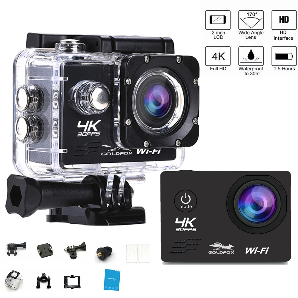 4K Wifi экшн камера 1080P Спортивная широкий угол 170 ° водонепроницаемая DV