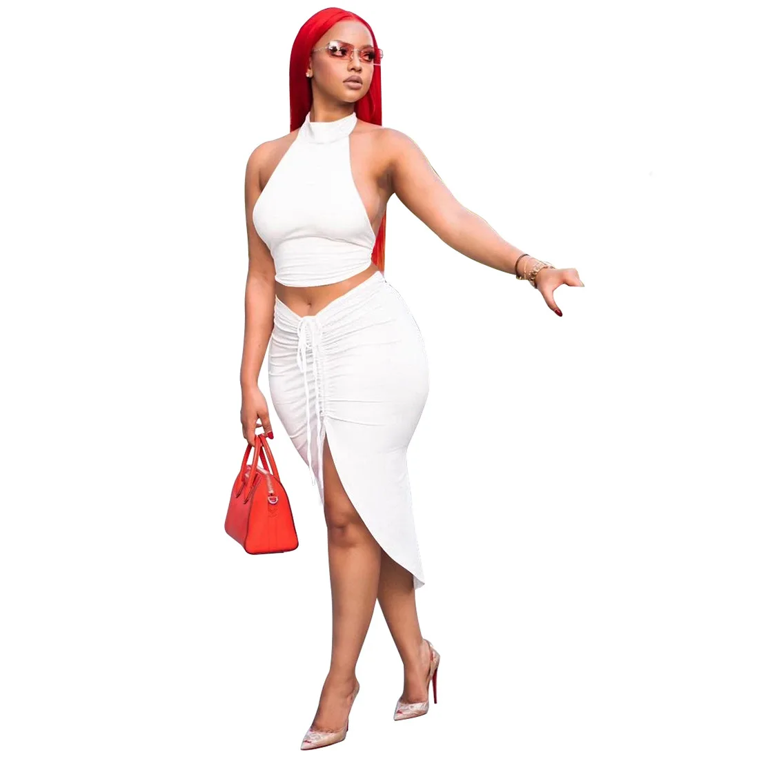 Sexy Women Set Two Pieces Set Turtleneck Backless Crop Top Drawstrings Mid Calf Slit Skirt 2 Pieces Set Skinny Outfit
Sexy Women Set Two Pieces Set Turtleneck Backless Crop Top Drawstrings Mid Calf Slit Skirt 2 Pieces Set Skinny Outfit
