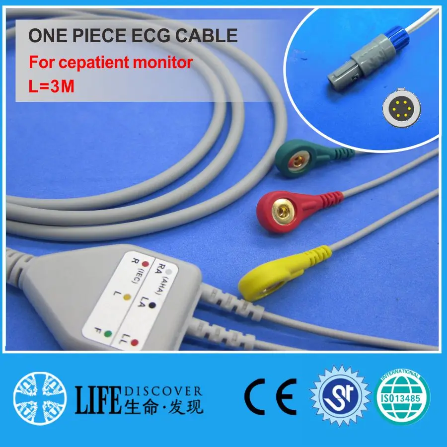 ECG CABLE with 3 leadwires snap for creative classic 120 heal force patient monitor 
ECG CABLE with 3 leadwires snap for creative classic 120 heal force patient monitor