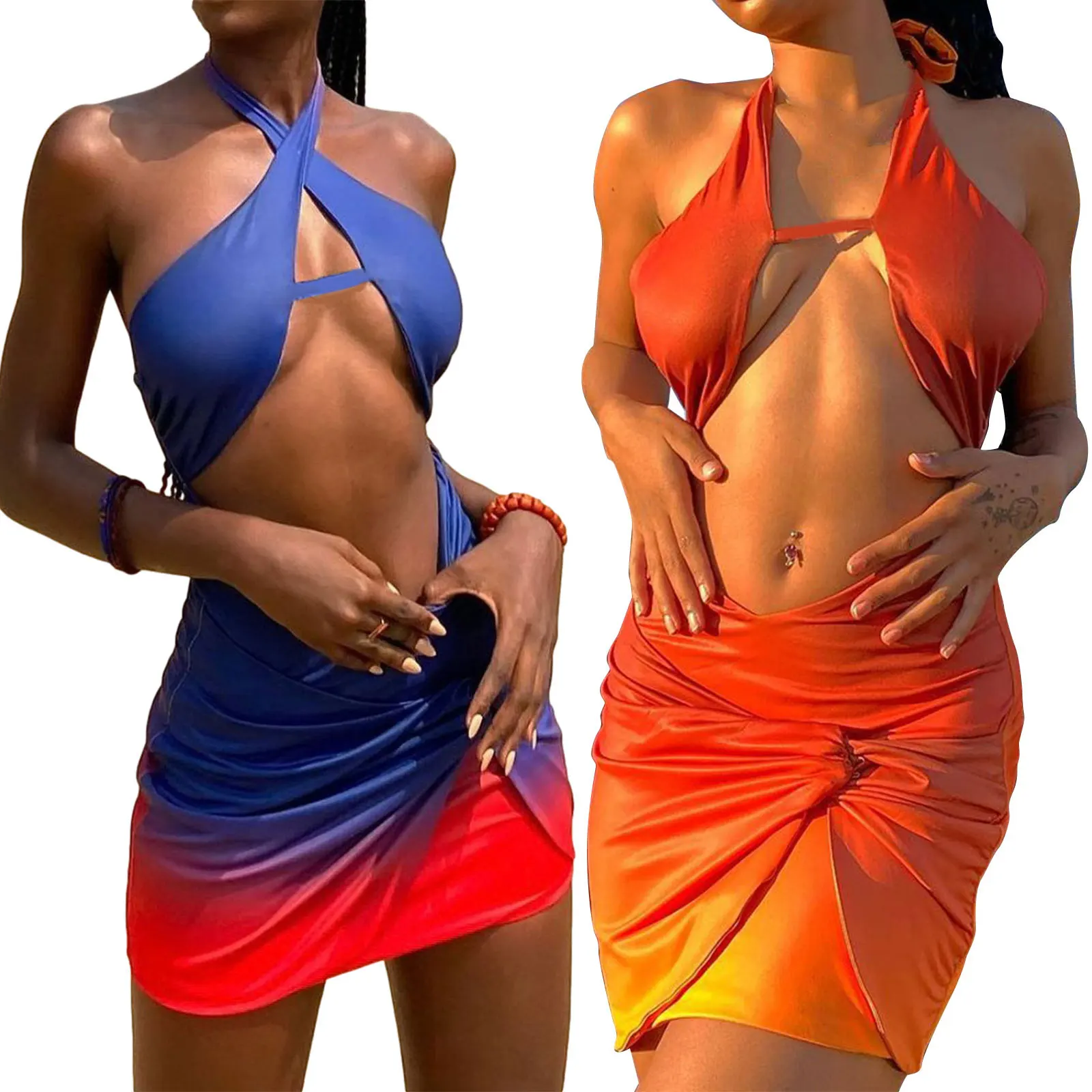 Women's Gradient Color Slimming Dress, Hollowed Waist Backless Cross Lace-up Halter Skirt for Summer
Women's Gradient Color Slimming Dress, Hollowed Waist Backless Cross Lace-up Halter Skirt for Summer