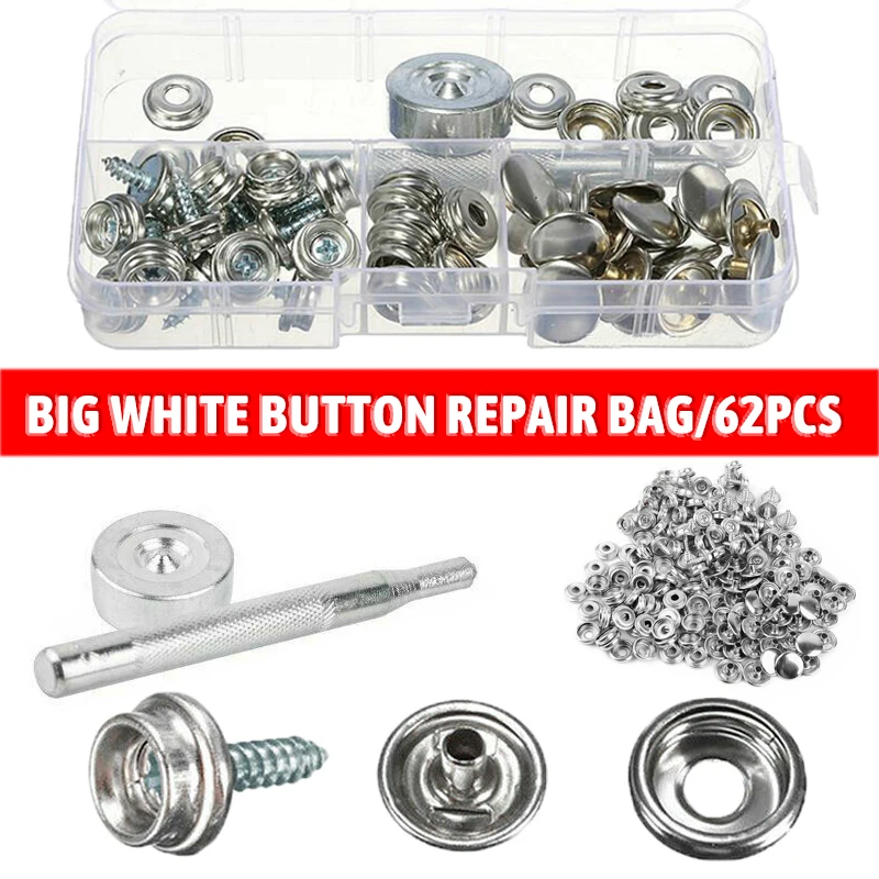 62pcs Stainless Steel Snap Fastener Buttons Screws Studs With Storage Box For Tarpaulin Tent Boat Cover Repair Kit
62pcs Stainless Steel Snap Fastener Buttons Screws Studs With Storage Box For Tarpaulin Tent Boat Cover Repair Kit