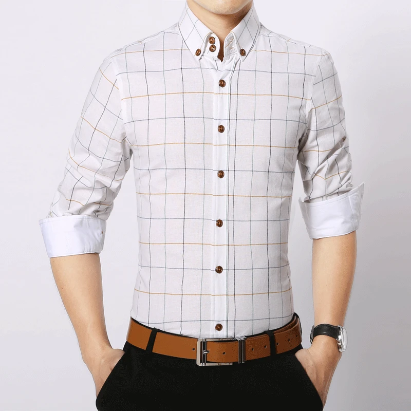 Рубашка мужская в клетку, повседневная приталенная, с длинным рукавом, не требует глажки, 5 цветов, 7 размеров, в Корейском стиле, осень 
Рубашка мужская в клетку, повседневная приталенная, с длинным рукавом, не требует глажки, 5 цветов, 7 размеров, в Корейском стиле, осень